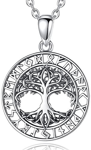 EUDORA Harmony Ball Wikinger Lebensbaum Kette für Damen Herren S925 Sterling Silber Runen Yggdrasil Valknut Vegvisir Halskette Drachen Anhänger Nordische Mythologie Amulett Odin Schmuck für Frauen