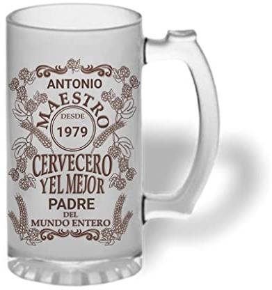 Bee Ingenious Jarra cerveza personalizada de cristal esmerilado. Regalo día del padre: Maestro o Maestra cervecero el mejor con nombre, año y texto personalizados (Maestro)