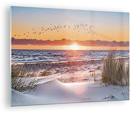 Bilder auf Glas Sonne Strand Vögel Glasbild 70x50cm Wandbilder Dekoration Wohnzimmer Schlafzimmer Küche Deko Klein Wanddeko Bild im Glas Wand Kunstdruck Art Modern Wall Decor Glasdruck GAA70x50-4727