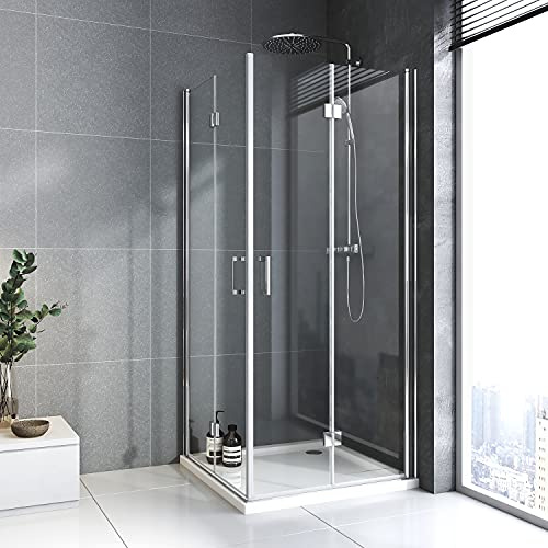BD-Baode Duschkabine 70x75cm Eckig Duschkabine Großer Öffnungsraum 180º Doppel Falttüren Dusche Duschwand, 195 cm, 6 mm Sicherheitsglas (ESG)