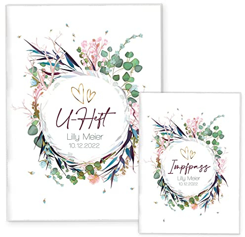 Cozy Racoon U-Heft- und Impfpasshülle | 3- teiliges Set | Hochwertige Hülle für Untersuchungsheft und Impfpass Deines Kindes | Flower Party (mit Personalisierung)