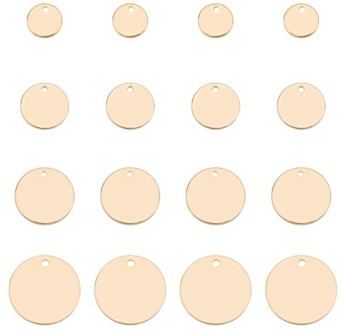 BENECREAT 40PCS 18K Vergoldet Flache Runde Leere Anhänger 4 Stil Messing Anhänger Stanzen Rohlinge für Armband Ohrring Anhänger Charm
