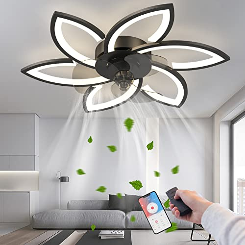 RRBEST Ventilador de techo con Luz LED Regulable, Silencioso Ventilador de techo con Luz con Mando a Distancia y APP, para Dormitorio Salón (Negro 78cm)