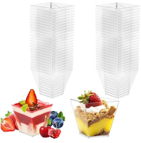talifoca 50 Pcs Dessert Cups, 2oz/60ML Plastic Dessert Cups with Plastic Spoons, Reusable Mini Dessert Bowls, Dessert Pots Serving Bowl for Dessert Pudding Trifles Party