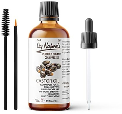 Oxy Naturals Pure & Natural Castor Oil | Cold Pressed, Undiluted Oil for Hair Growth, Skin Care, Eyelashes, Eyebrows, Beard, Nails & Cuticles | Organic Moisturizing Oil with Glass Dropper (120ml)
