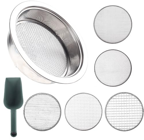 Garden Sieve Sifting Soil Sifter,5 Sieve Mesh Filter Sizes and Shovel, Stainless Stackable Gardening Sifting Screen Pan for Dirt, Sand, Rock, Filtration, Compost and Bonsai.