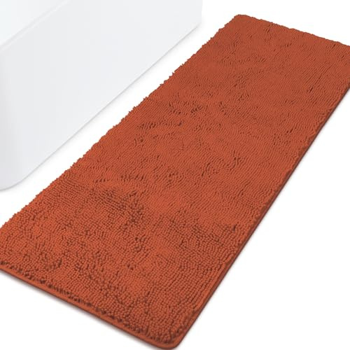 Yeaban Badläufer Teppiche 24 x 72 rutschfest - Dicke Chenille Lange Badematte | Saugfähig und Waschbar Extra Groß Badteppich Weicher Läufer Teppich für Badezimmer, Dusche, Waschbecken - Rostfarben