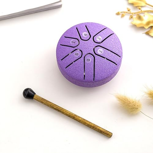 HEZHU Steel Tongue Drum 3 Zoll Stahlzungen 6 Töne Zungentrommel Scheibentrommel Stahl Zunge Steel Pan Töne Schlaginstrument Hand Pan mit Schlägeln Meditation Yoga Klangheilung (purple)