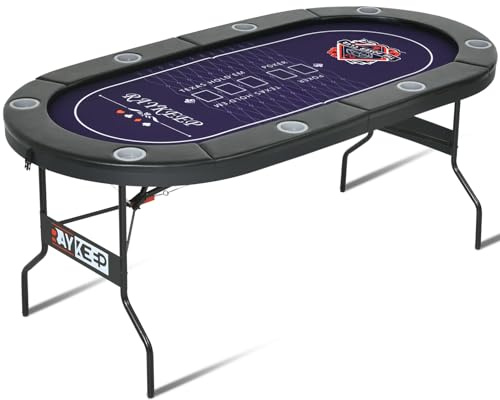 RAYKEEP 71 Inch Poker Table Foldable, 8 Player Folding Poker Tables w/Collapsible Legs, Casino Grade Felt, Padded Rails and Cup Holders, Portable Poker Table for Texas Holdem Poker and Blackjack