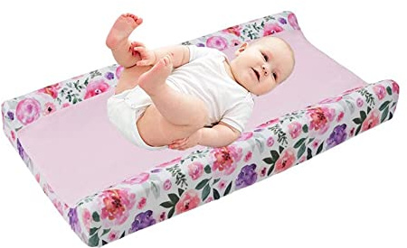 Housse de Matelas à Langer pour BéBé, Douce et Respirante Housse de Table a Langer en Coton, housse de protection matelas à langer amovible, Housse de lit Extensible nouveau-né, Fleur Rose