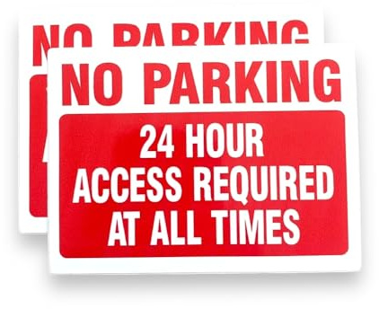 2 PACK - 140mm X 100mm No Parking 24hr Hour Access Required Self Adhesive Stickers - White/Red, No Unauthorised Vehicles, Sign, Caution, Driveway Warning, Private Property SG170