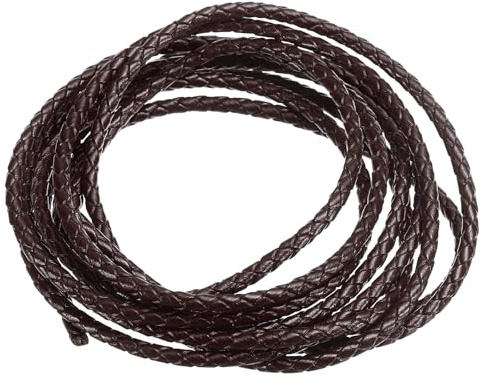 PATIKIL 2m Cordón de Cuero Trenzado Redondo, 3mm Cordón de Cuero Genuino Trenzado Redondo para Manualidades Fabricación de Joyas Collares Pulseras, Marron Oscuro