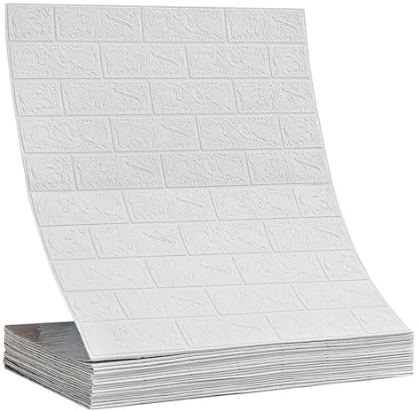 Feuchtraumtapeten Bad, 70cmx1000cm Selbstklebend Isolation Tapeten, Stein Imitation, Selbstklebende Tapete, 3D Selbstklebend Wandpaneele für Schlafzimmer Badezimmer Küche (Weiß)