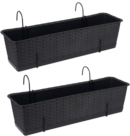 Tymar Blomlåda balkong med hållare, balkonglåda, 2 stycken, rotting, växtlåda av plast ((2-pack) antracit, 40 cm)