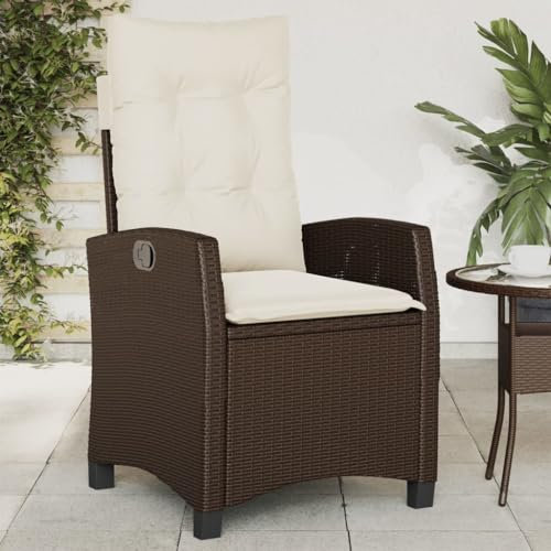 Homgoday Gartensessel Verstellbar mit Kissen Gartenstühle Gartenstuhl mit Liegefunktion Rattansessel Rattanstühle Balkonstühle Terrassenstühle Garten liegestuhl Braun Poly Rattan