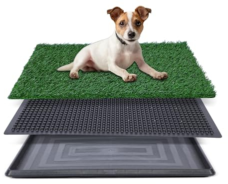 FluffyDream Kunstrasen für Hunde, Töpfchen mit Tablett, 50,8 x 63,5 cm, Starke Saugfähigkeit, Gras-Urinierunterlage mit Tablett, Töpfchentrainingspad, Hundetoilette (mittel)