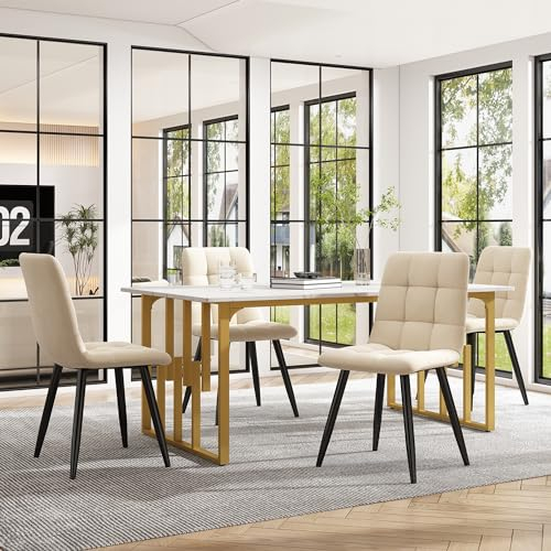 NIUAWASA Esstisch 140 x 80cm,(1-St) Küchentisch, Einzigartig Gestell aus Metall Rechteckiger aus Marmormuster Küchentisch mit Verstellbaren Füßen für Esszimmer Wohnzimmer, Ohne Stühle Weiß/Golden