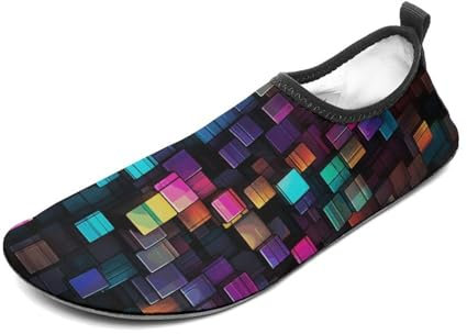 Wasserschuhe für Damen und Herren, schnelltrocknend, Aqua-Socken, Schwimmbad, Barfußschuhe, quadratisches Farbmuster, Strandschuhe, Stil 5, 43/43.5 EU