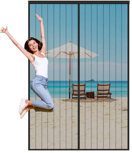 Magnetic Fly Screen Door,Fly Screens for Doors,Heavy Duty Bug Mesh Curtain with Powerful Magnets,Anti Mosquito Mesh Fly Curtain,Fly Nets for Doors Without Drilling,Keep Fly Bug Out,60x180cm,Black