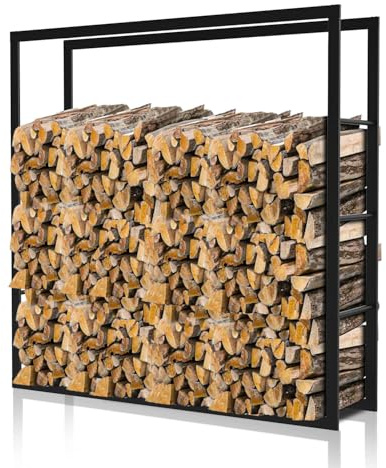ISOISL Feuerholzregal 100x100x25cm – Holzlager für Holzscheite Kaminholzregal aus Metall Hochwertiges Brennholzregal Schwarz für Innen & Außen Großes Holzlager