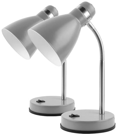 LED Universum Tischleuchte Jasmin für LED E27 Leuchtmittel max. 40W (nicht enthalten) Leselampe Kinderzimmerlampe Schreibtischlampe Metall 1,5m Anschlusskabel verstellbar (Grau, 2er-Set)
