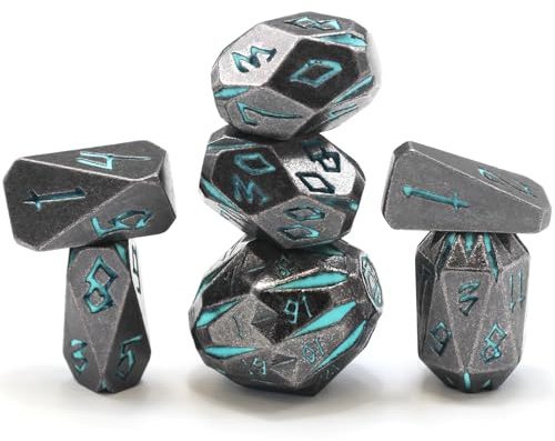 FONVGOGO Metall DND-kubset med 7 stycken för dungeons och dragon, polyester kubset DND med fodral, rollspel tärning (blå)