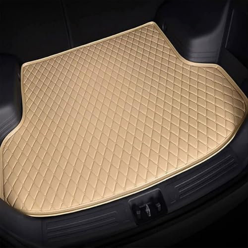 Auto Leder Kofferraummatten für VW Golf 7 Variant 2012-2021, Auto Kofferraumwanne Innenmatte Zubehör Auto Kofferraum Wasserdicht & Kratzfest,Beige
