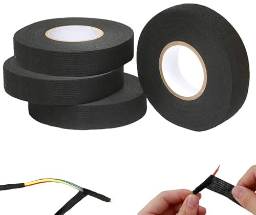HEOUCH 4 Pièces Ruban Adhésif Noir, 19mm*5m Chatterton Noir, Tissu Adhésif, épaississement et Absorption des Chocs, Peut Réduire le Bruit, Bande Adhésive de Feutre pour Câble Automobile
