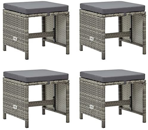 Xichuzi Gartenhocker 4 STK. mit Sitzkissen Poly Rattan Grau, Balkon Hocker, Fusshocker Garten, Hocker Garten, Fußhocker Für Sessel, Gartenmöbel Hocker 316750