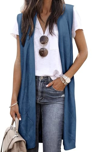 ZXZY Sleeveless Cardigans for Women Cozy Trendy Open Front Sweater Duster Long Vest