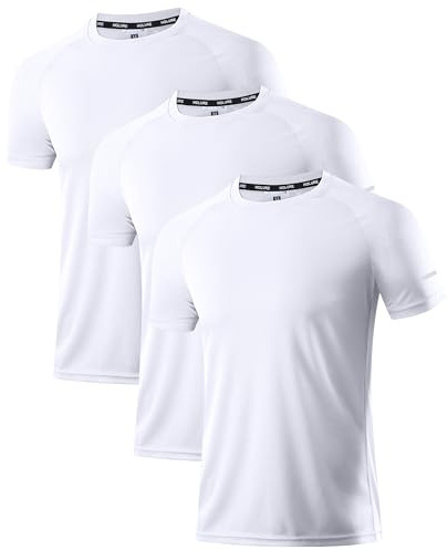 Holure Herr 3-pack eller 5-pack sport andas snabbtorkande kortärmade t-shirts fitnessskjorta för löpning träning, 3-pack: vit/vit, XL