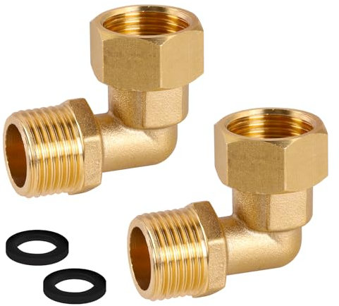 2 Gomito in ottone 90° G1/2” Femmina/Maschio,Angolo in Ottone 90° 1/2 IG/AG Raccordo a Vite DN15 90 Gradi con Guarnizione per Impianti d'acqua e Sistemi di Riscaldamento Centralizzato