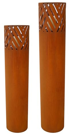 Lantern Column, Set of 2, Decorative Column for Garden in Rust Industrial Design, Lantern for Outdoor and Indoor, Lantern Including Candles, Oriental, 37 1/2+ 29 1/2 in
