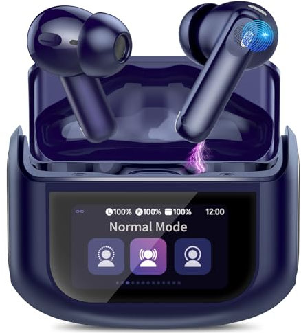 Cuffie Bluetooth, Auricolari Bluetooth 5.4 Stereo Hi-Fi, ANC/ENC Cancellazione Rumore Cuffie Wireless In Ear, 48 Ore Cuffiette Touch Screen con Equalizzatore, IPX7 Impermeabile Cuffie Senza Fili Blu