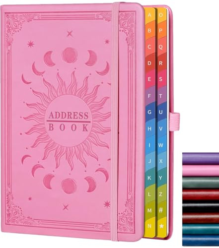 Adressbuch mit farbigen alphabetischen Registerkarten (21,3 x 14,5 cm) – Hardcover-Kontaktorganizer für Website-Passwörter, Telefon, Softwarelizenzen und wichtige Informationen – Pink