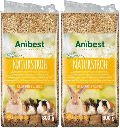 Anibest Paglia naturale, lettiera per piccoli animali, 100% naturale per tutti i roditori e piccoli animali, conigli, criceti, porcellini d'India e Co, assorbente, termoisolante, Made in Germany, 0,8