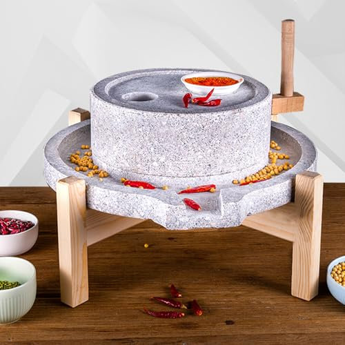 ylpddmm Mulino a Pietra Mulino a Mano per Cereali per Uso Domestico Macinatore di Pietra,Mulino a Mano in Pietra/Macina per Pasta/Polverizzatore di Cereali con Struttura in Legno,25 * 35cm