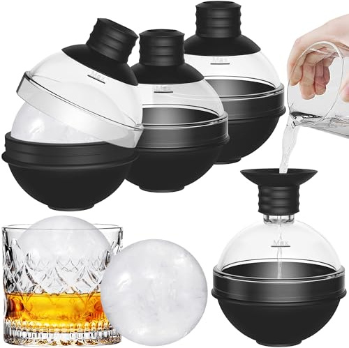 Gimars Set de 4 Cubiteras Silicona Negra | Molde Hielo Redondo Grande 8.5x6.3cm con Tapa de Embudo 2 en 1, Fácil Liberación para Whisky y Cócteles (Sin BPA)