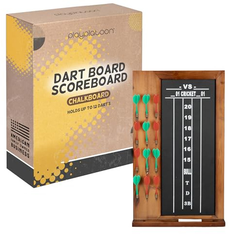 Play Platoon Dart Scoreboard & Darts Holder Wall Mount - 20x12 Inch Wood Chalkboard Scorekeeper Game Room Dart Board Accessories & Score Board Keeper - Dartboard Cabinet, Storage for Darts