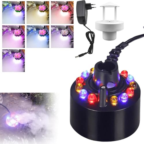 Ultraljudsnebulisator dimmagare, atomizer luftfuktare med 12 LED-ljus, ultraljud nebulisator, förångare nebulisator för jul fontän, vattenspel, grytlandskap (svart)