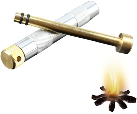 Accendifuoco – Pistone di accensione in acciaio, dispositivo di sopravvivenza compatto | Avviatore manuale per falò da campeggio con tubo a soffietto e maniglia, kit leggero per campeggio all'aperto