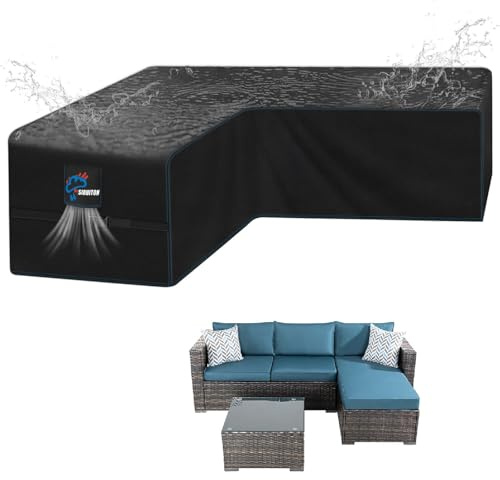 SIRUITON Housse de canapé d'extérieur en L 140x210x75cm Imperméable en forme de V pour meubles en rotin Tissu Oxford 600D résistant - Protection UV et coutures étanches Pour jardin et terrasse