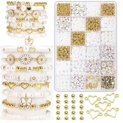 Nurila 24 Farben Perlen Für Armbänder, 1400 Stück 4-7 MM Acryl Set Mit Spule,Perlen Zum Auffädeln Armbänder Für DIY Beads for Jewellery Making Schaffunghalsketten,Freundschaftsarmband Selber