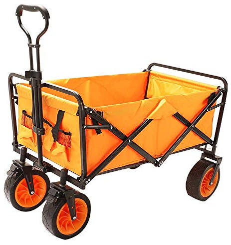 Chariot de jardin pliable portable - Chariot utilitaire d'extérieur à 4 roues pour le camping, les courses et le jardinage - Robuste, léger et facile à ranger