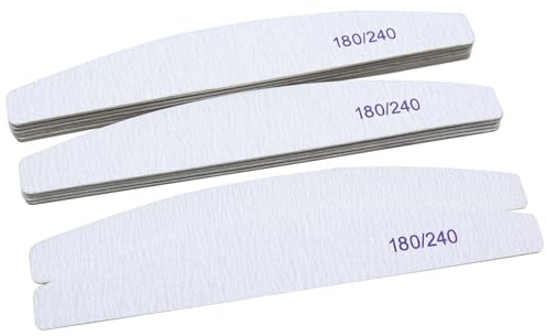12Pcs Professional Nail Files, 180/240 Grit Double Sided Wooden Nail Files | Fingernail Files for Gel Natural and Acrylic Nails, Half-Moon Fingernail File Nails Buffing Block Pet Grooming Tools