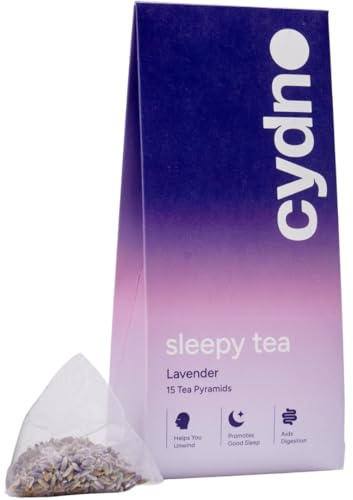 Cydno Lavender Tea - 15 Pyramid Tea Bags - Premium Natural Sleep Aid, Tea for Stress Relief - Caffeine-Free - Vegan & Plastic-Free