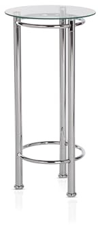 KHG Beistelltisch Rund Sicherheits-Glas, 4-Fuß-Gestell aus Metall Silber-Chrome, Sofatisch Blumenständer fürs Wohnzimmer oder Schlafzimmer, 5 kg belastbar, 60x30x30 cm