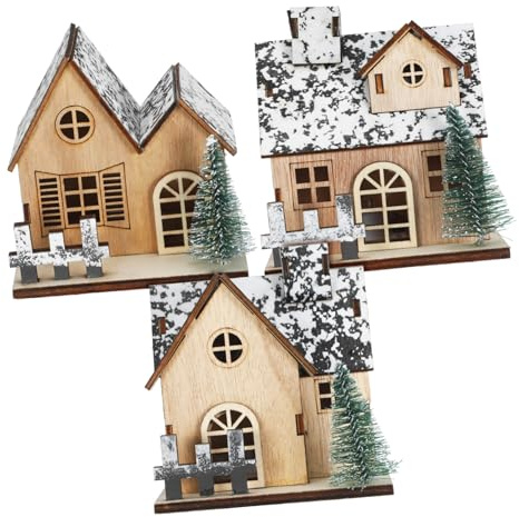 CLISPEED Set 3 Mini Case Natalizie in Legno Luci Led, Decorazioni Di Villaggio Di Natale in Legno Fai Da Te, Centrotavola Natalizio Per Tavoli, Caminetti e Decorazioni Festive
