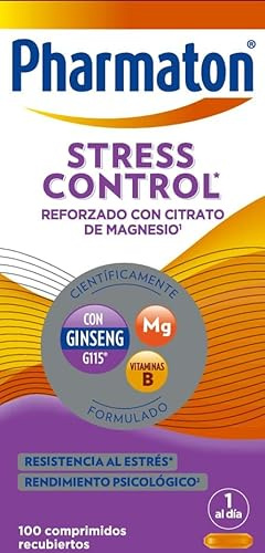 Pharmaton Stress Control Suplemento Alimenticio para Adultos | 100 Comprimidos | Alivio para tu estrés a lo largo del día | Adicionado con Ginseng G115 | Reforzado con citrato de Magnesio y Complejo B