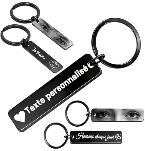 Porte-Clé Personnalisable Œil - Gravure Laser Double Face avec Photo de Votre Animal ou Partenaire - Cadeau Personnalisé Unique pour Couple, Saint-Valentin, Anniversair